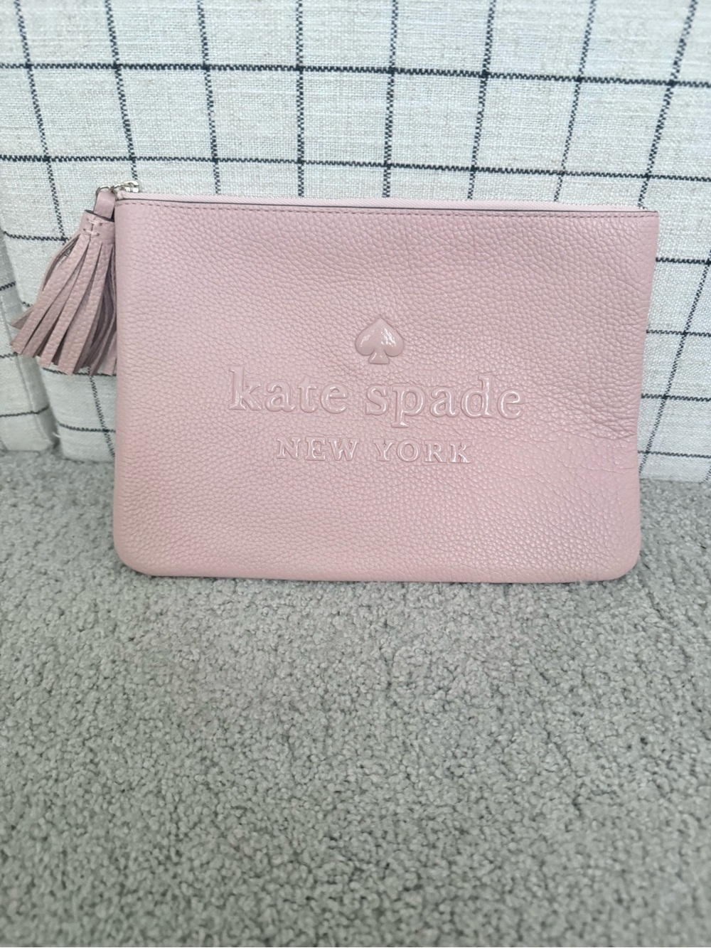 kate spade Pink Pebbled Leather Tassel Zip Clutch